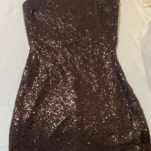 Mango Strapless Sequin Dress in Shimmering Brown
